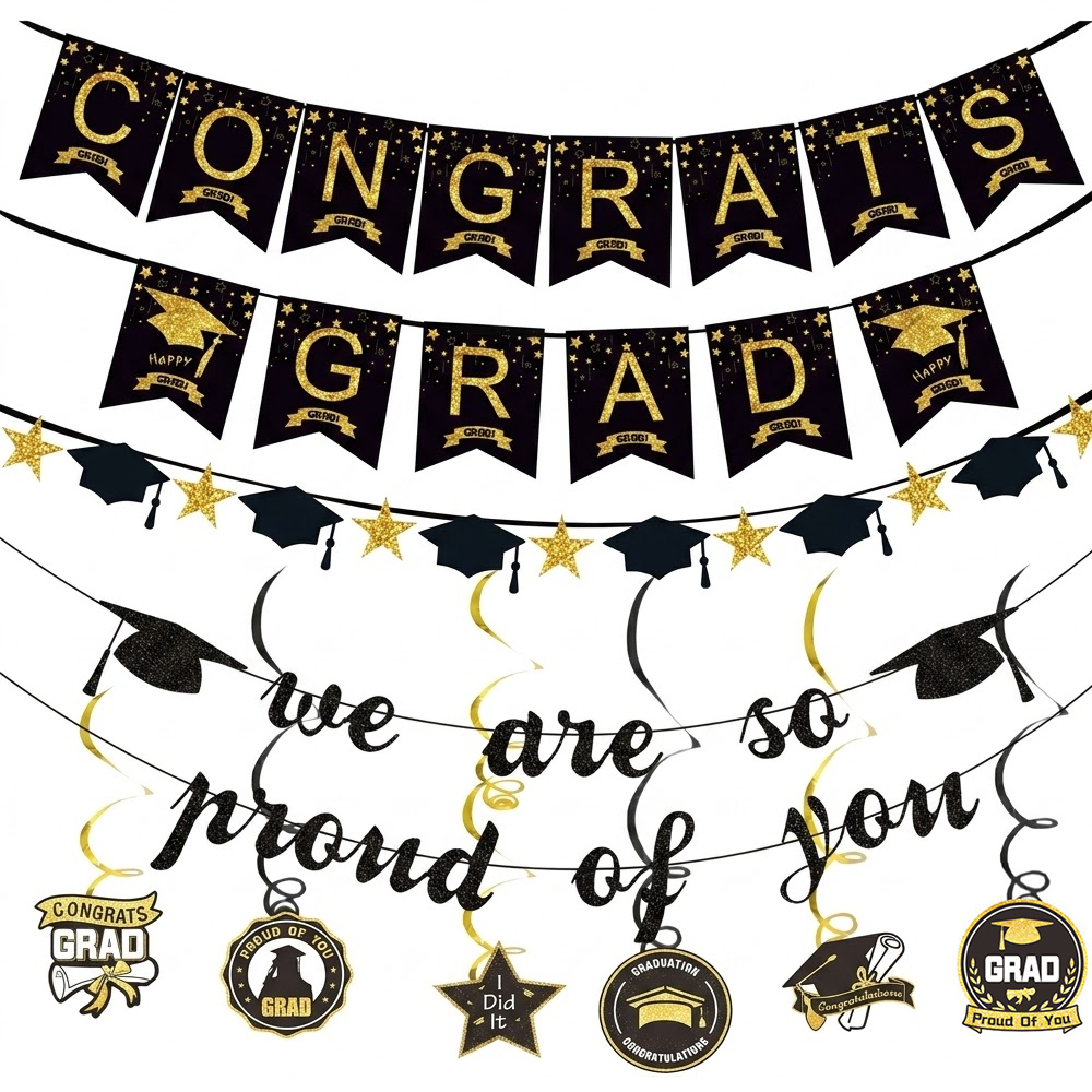 Party Banner Gold - Graduation Party Decoration Set Black Gold