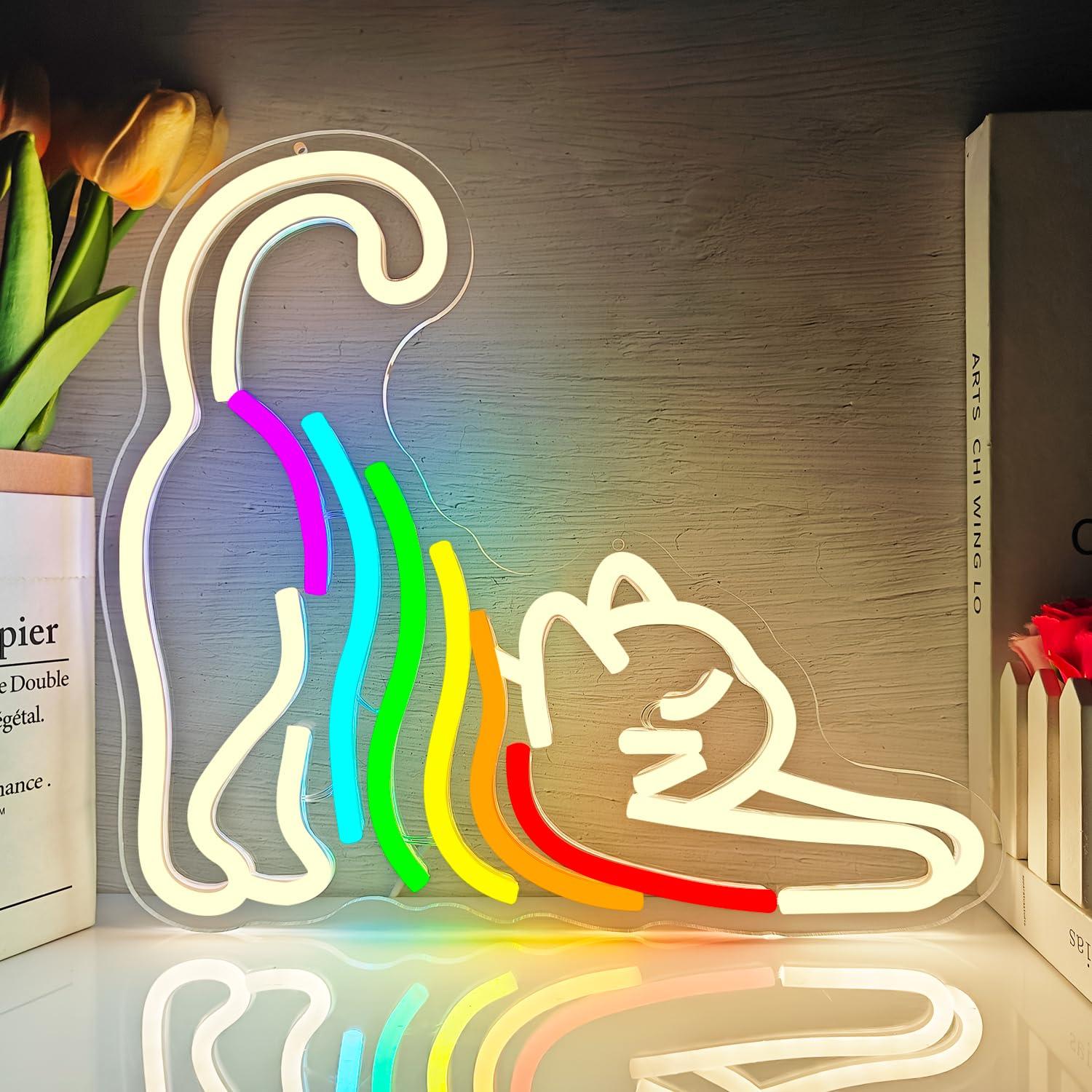 Neon Sign Party - Rainbow Stretching Cat Neon Sign Works
