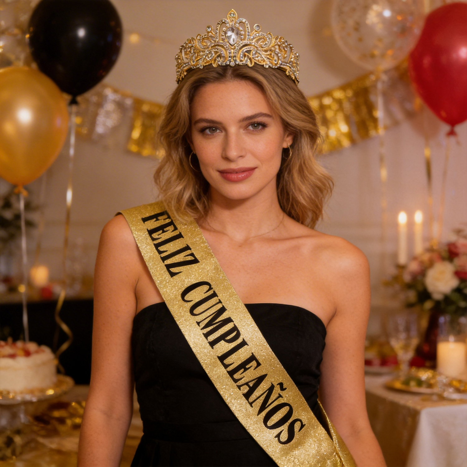Birthday Sash Glitter - Gold Glitter Feliz Cumpleaños Sash Black