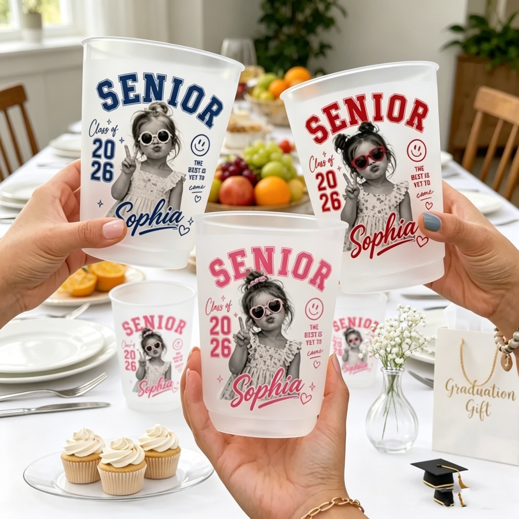 Plastic Cup 50Pcs - 10/50 Personalized Senior Photo Frosted Cups