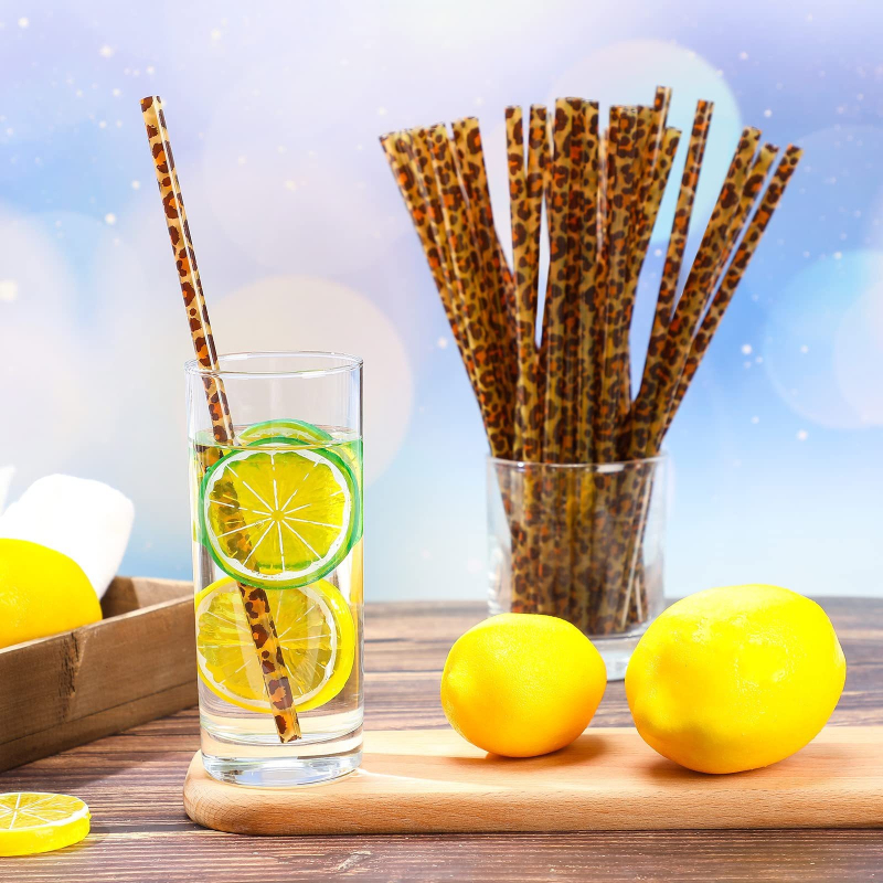 Plastic Cup 50Pcs - 10/20/50pcs Leopard Reusable Plastic Straws Hard