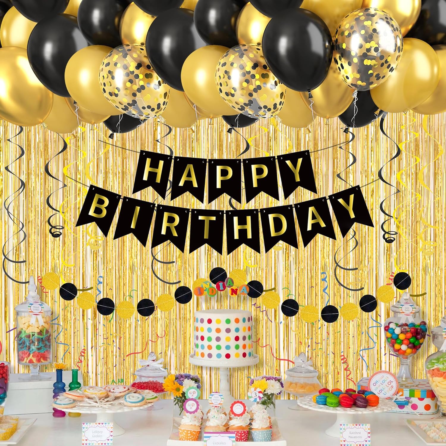 Party Banner Gold - Black Gold Happy Birthday Decorations Balloons