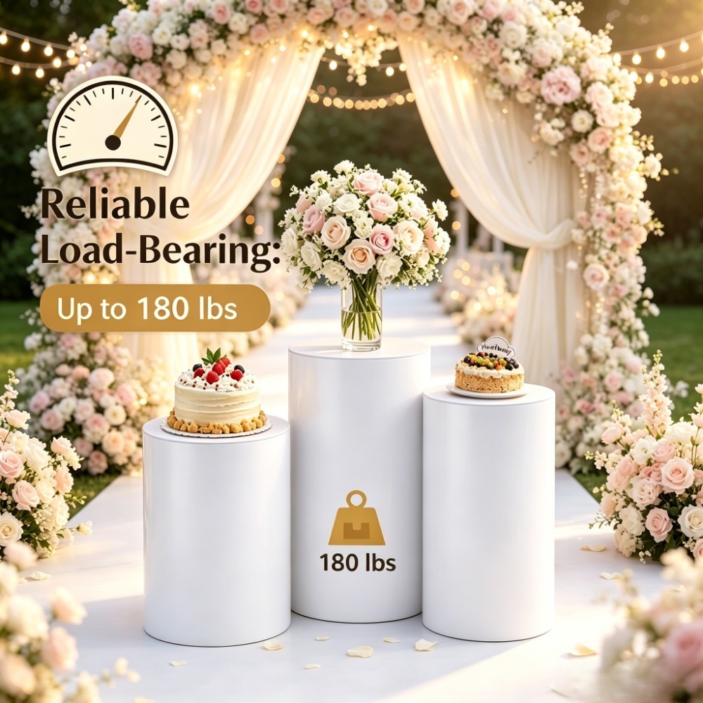 Event Support - 3/5Pcs White Cylinder Pedestal Stands, Round