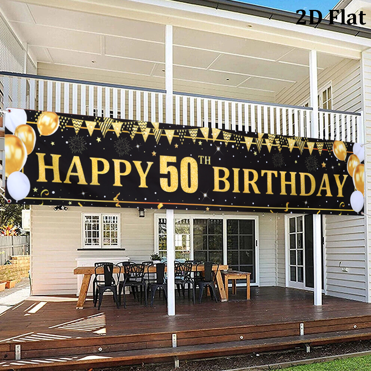 Party Banner Gold - Black Gold Balloons Flags Happy 40th