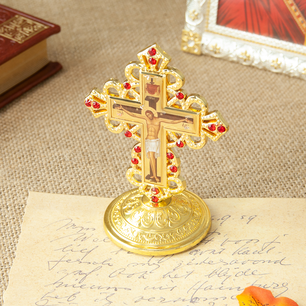 Event Support - Byzantine Orthodox Standing Crucifix Gold Red