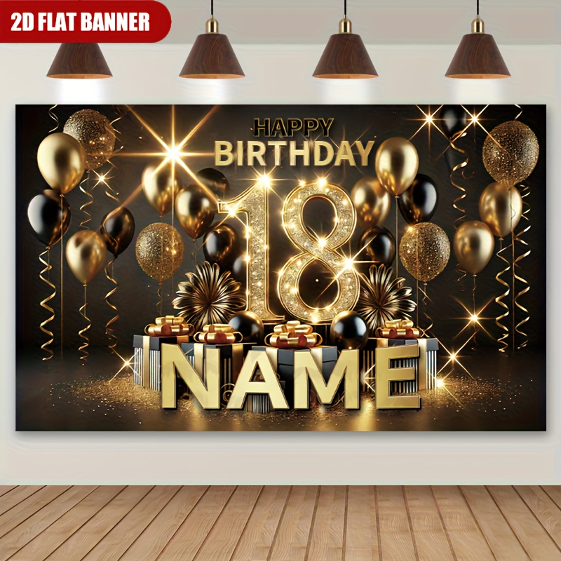 Party Banner Gold - 1pc Luxury Black Gold Happy 18th