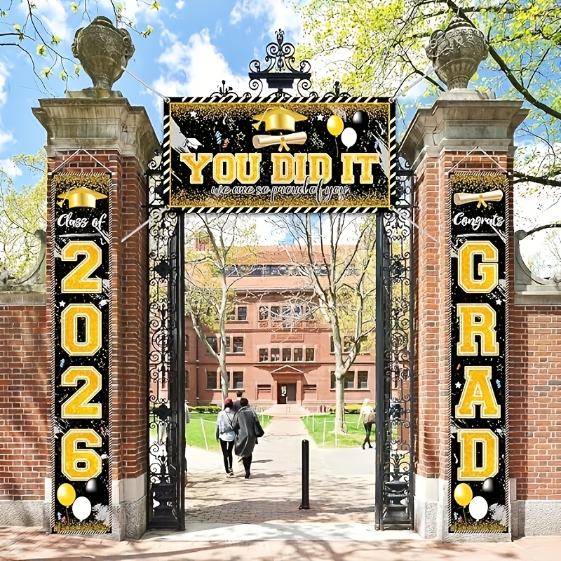 2D 3Pcs 2026 Graduation Banner - đánh giá và giá Party Banner Gold