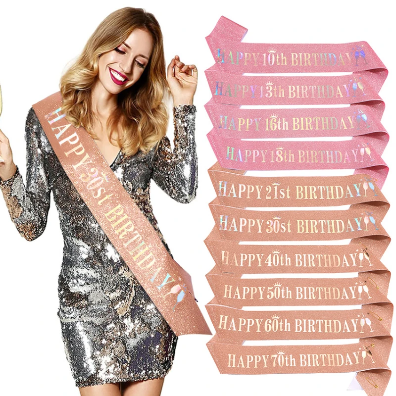 Happy 10th 13th 16th 21st 30th - đánh giá và giá Birthday Sash Glitter