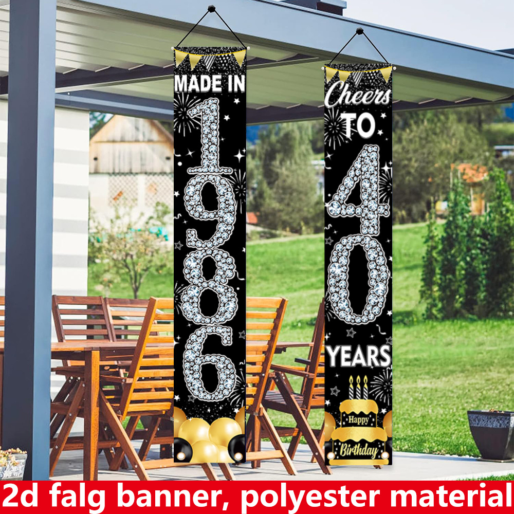 2Pcs 2D Flat 40th Birthday Ban - đánh giá và giá Party Banner Gold