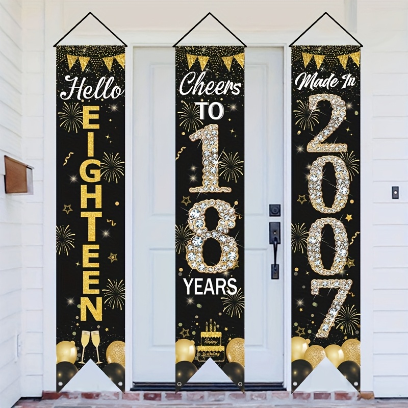 2D 3Pcs 18th Birthday Door Ban - đánh giá và giá Party Banner Gold