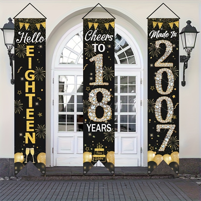 2D 3Pcs 18th Birthday Door Ban - đánh giá và giá Party Banner Gold
