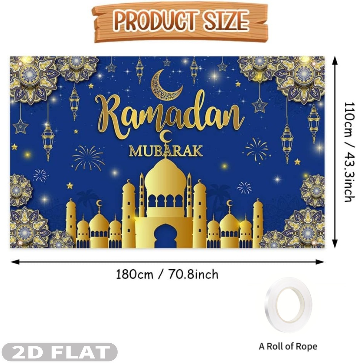 2D FLAT 1pc Ramadan Mubarak Fe - đánh giá và giá Party Banner Gold