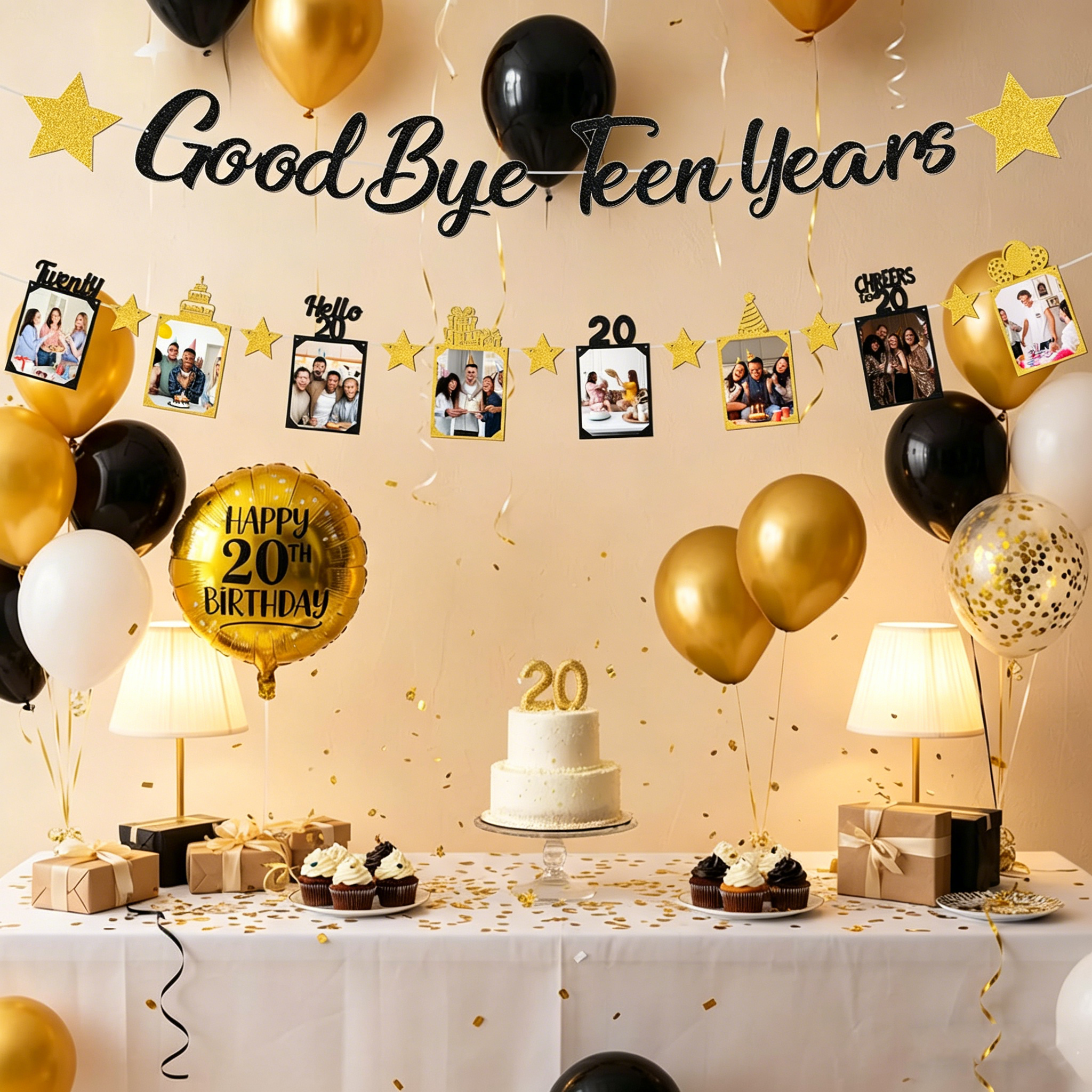 Black Gold Glitter Goodbye Tee - đánh giá và giá Party Banner Gold