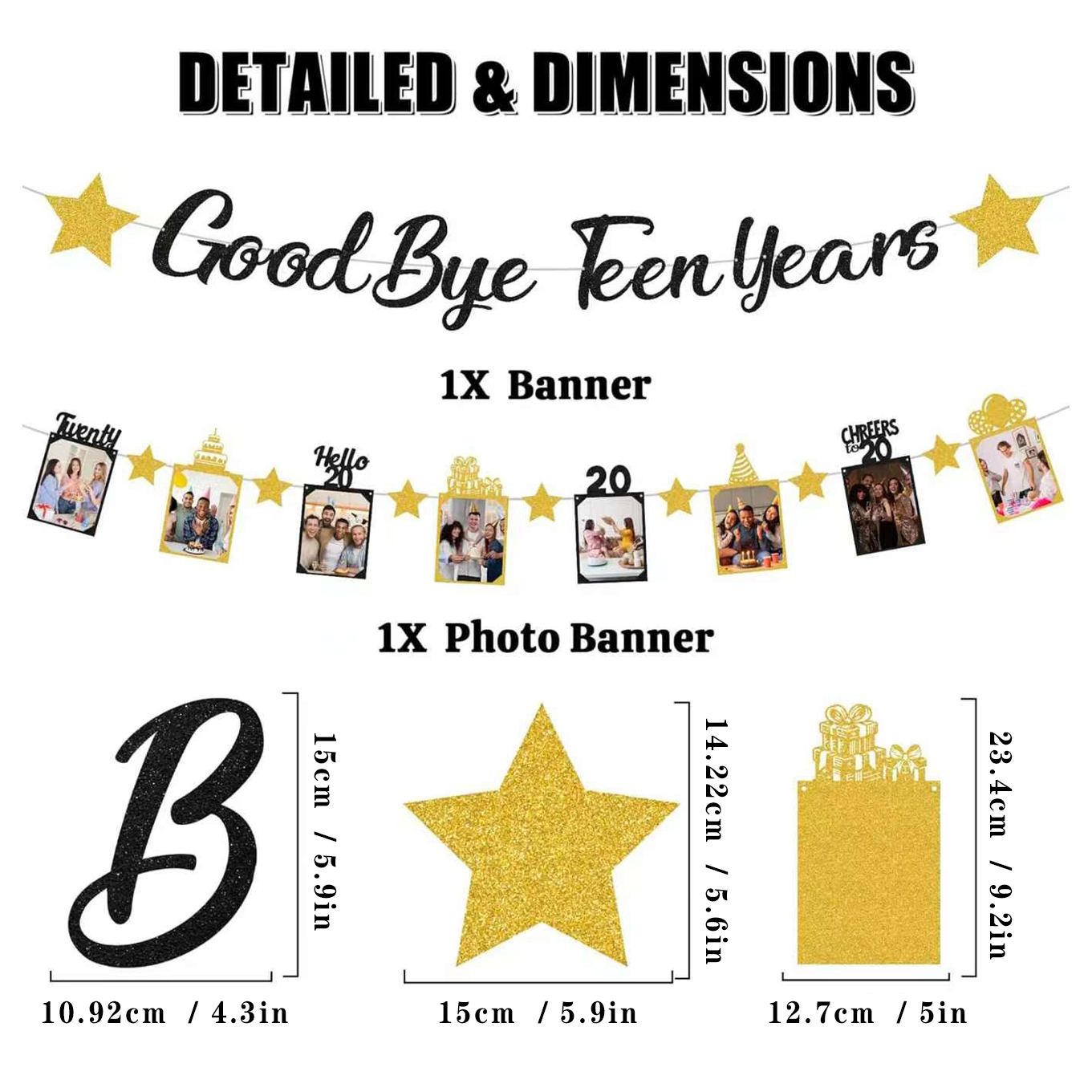 Black Gold Glitter Goodbye Tee - đánh giá và giá Party Banner Gold