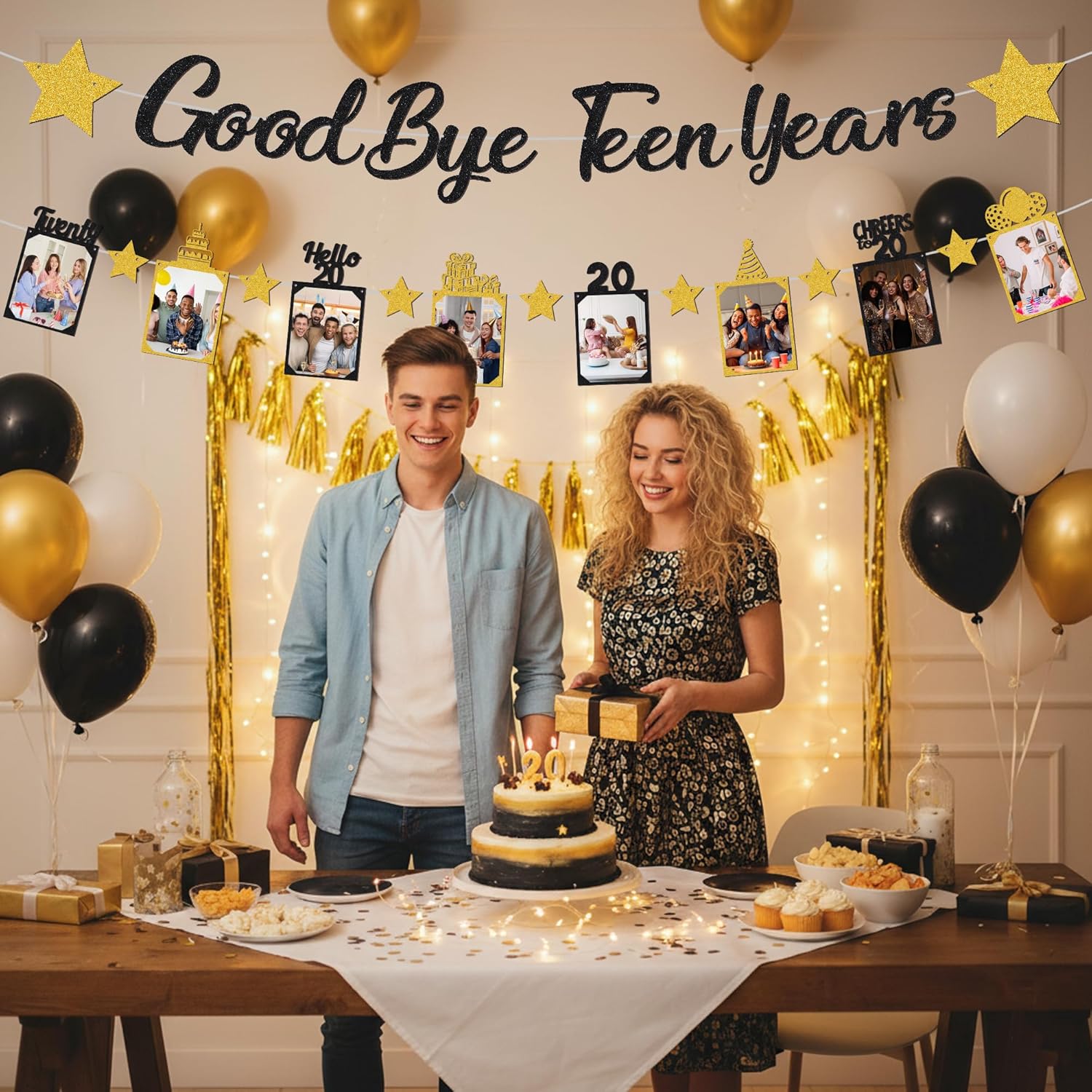 Black Gold Glitter Goodbye Tee - đánh giá và giá Party Banner Gold